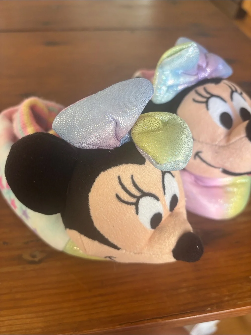 Disney Minnie Mouse Pastel Rainbow Plush Kids Slippers